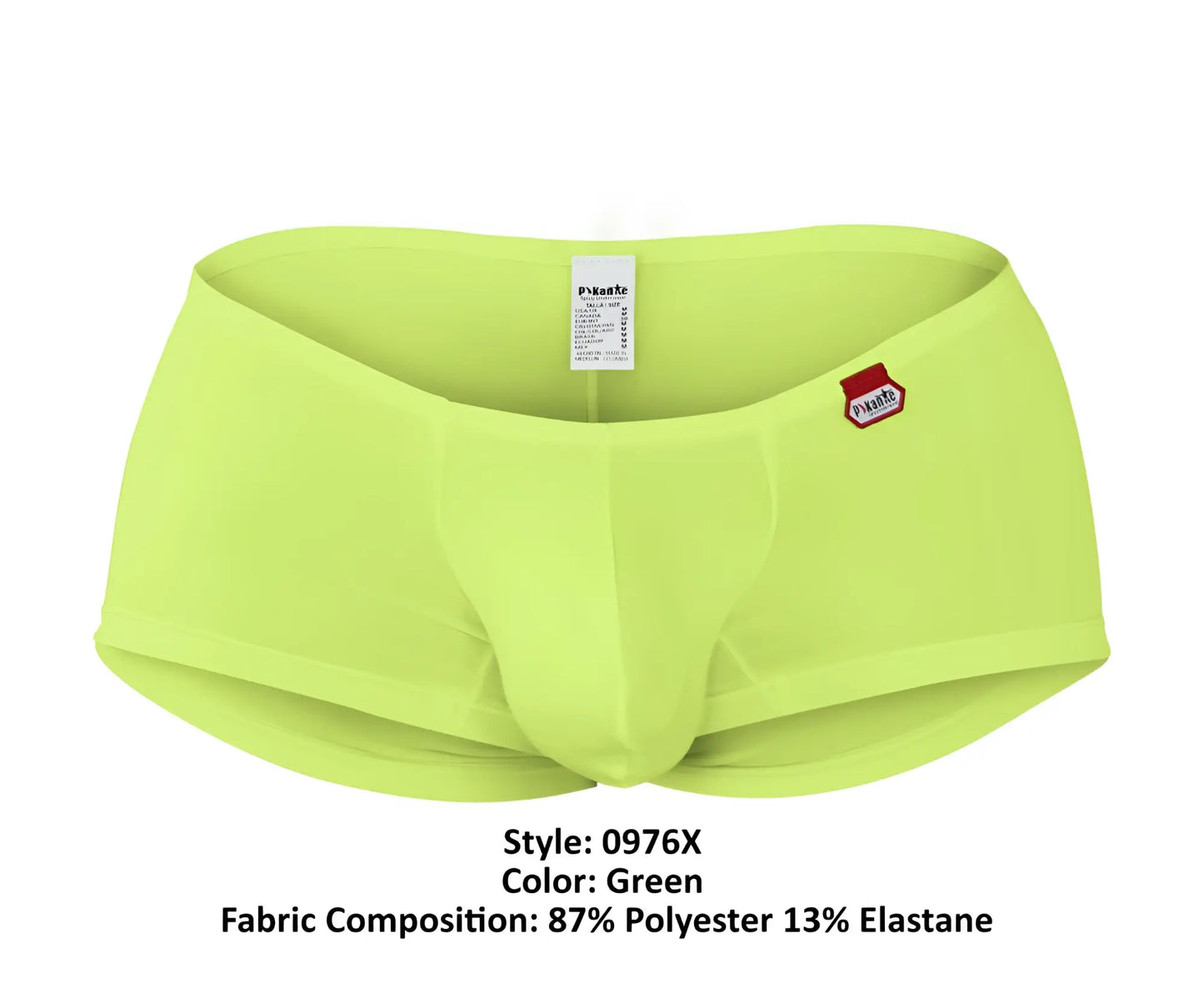 Bright green pikante pik 0976x angola trunks made of 87% polyester 13% elastane with small red logo patch