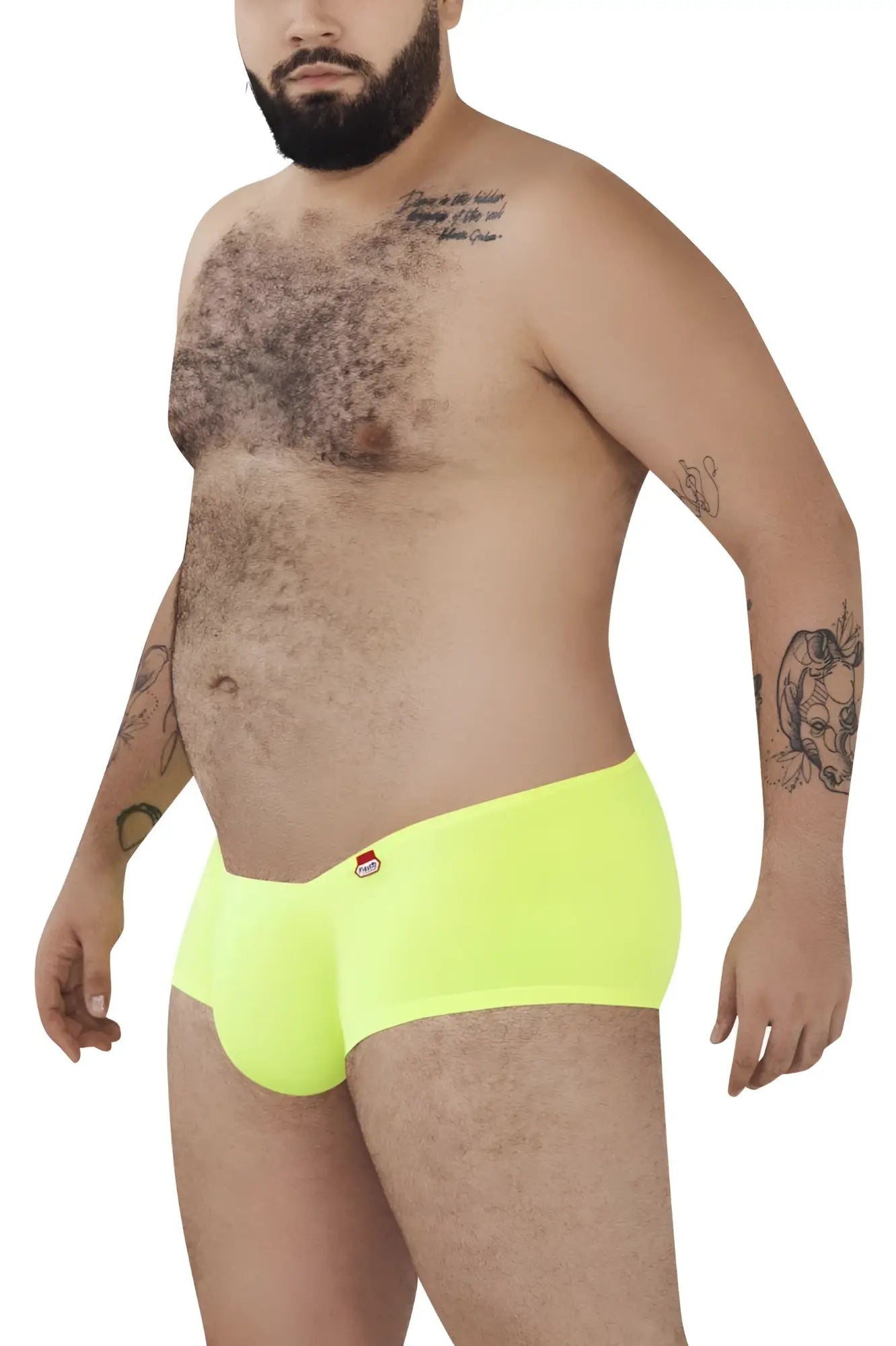 Bright neon yellow pikante pik 0976x angola trunks briefs with red and white logo on waistband