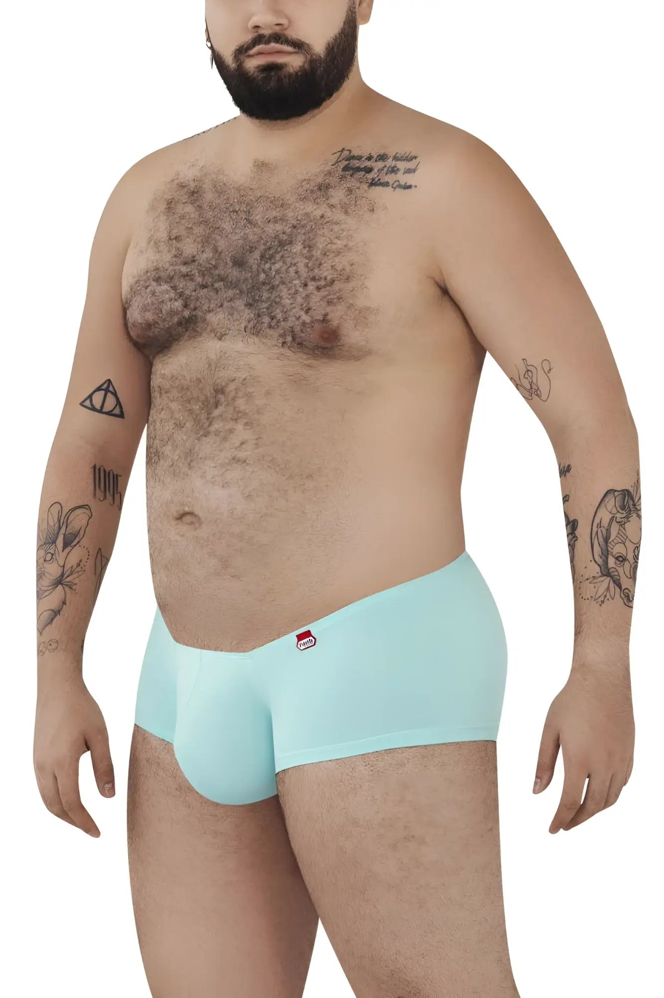 Light blue cotton pikante pik 0976x angola trunks with a small red and white logo on the left hipband