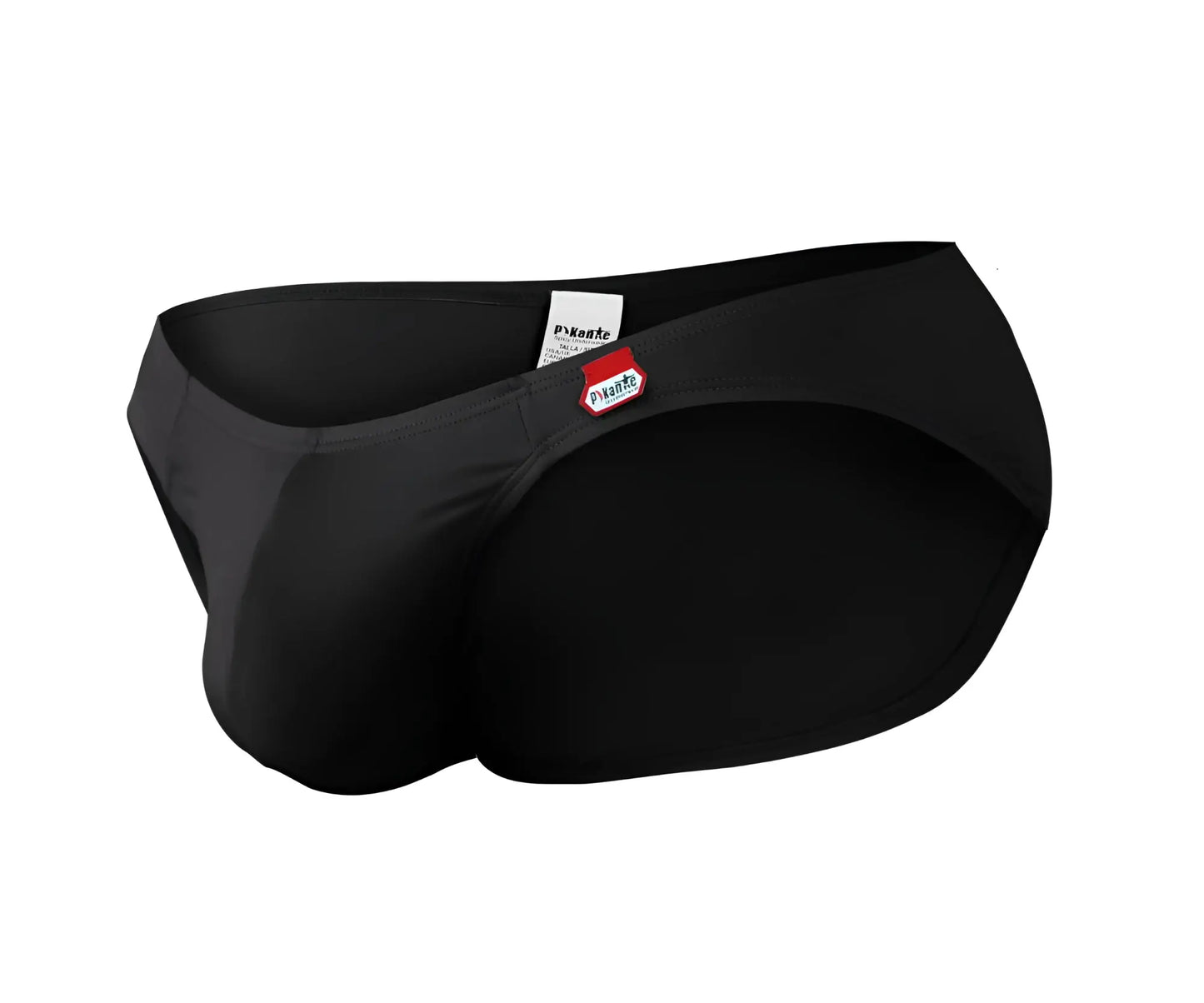 Black men’s swim trunks pikante pik 0977x angola bikini in sleek form-fitting design with red and white brand tag
