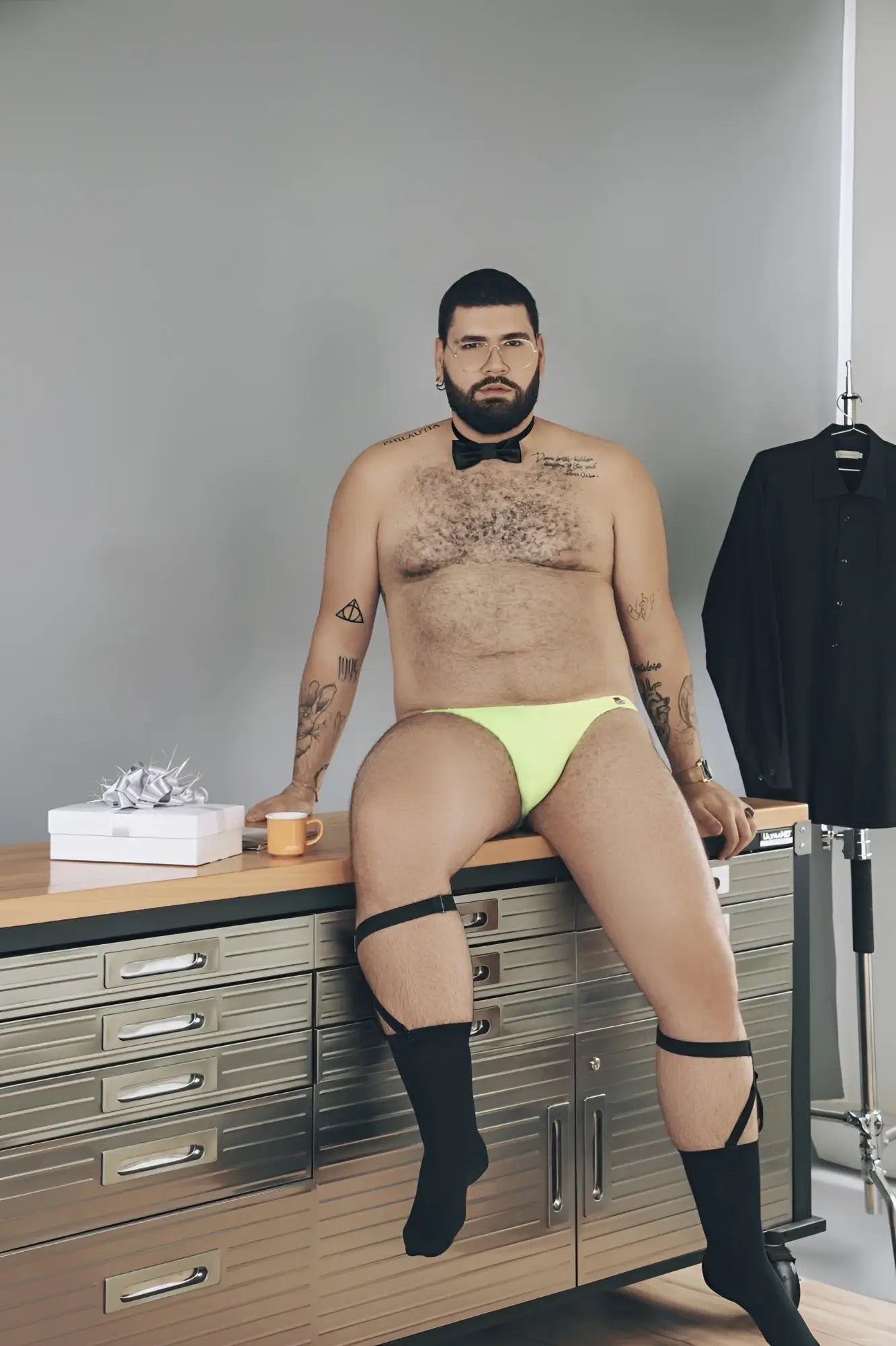 Bright lime green briefs with black straps and bow tie from pikante PIK 0977X angola bikini collection