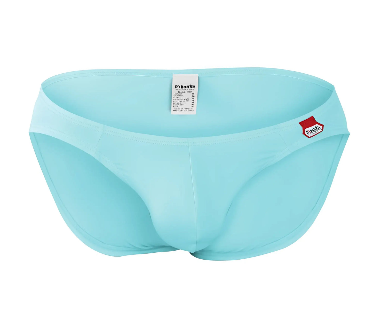 Light blue Pikante PIK 0977X Angola bikini men’s swim trunks with smooth seamless design and red side logo