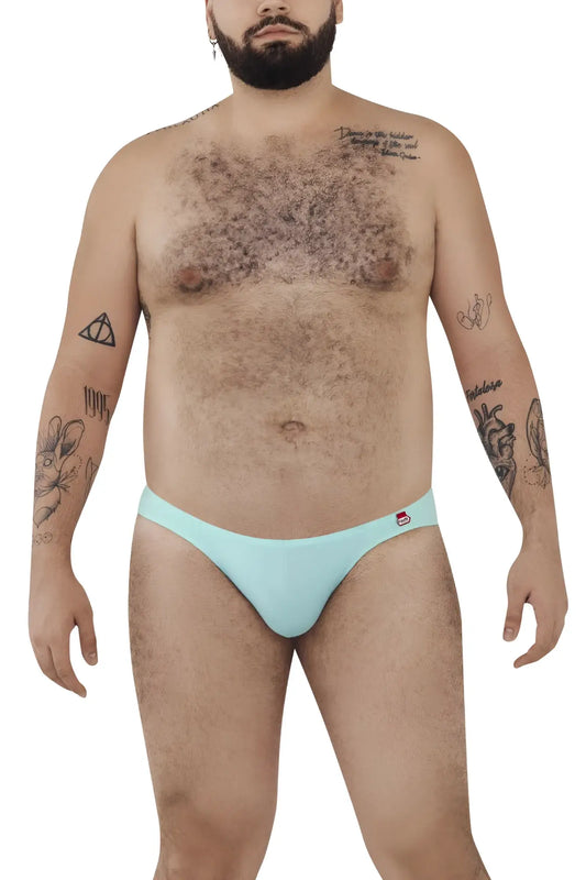 Light blue pikante pi k 0977x angola bikini briefs with small red logo on waistband front view