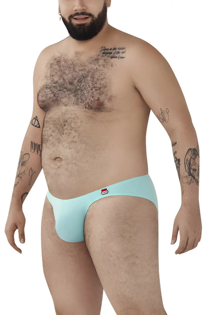 Light blue seamless pikante angola bikini briefs with small red and white logo on the left hip