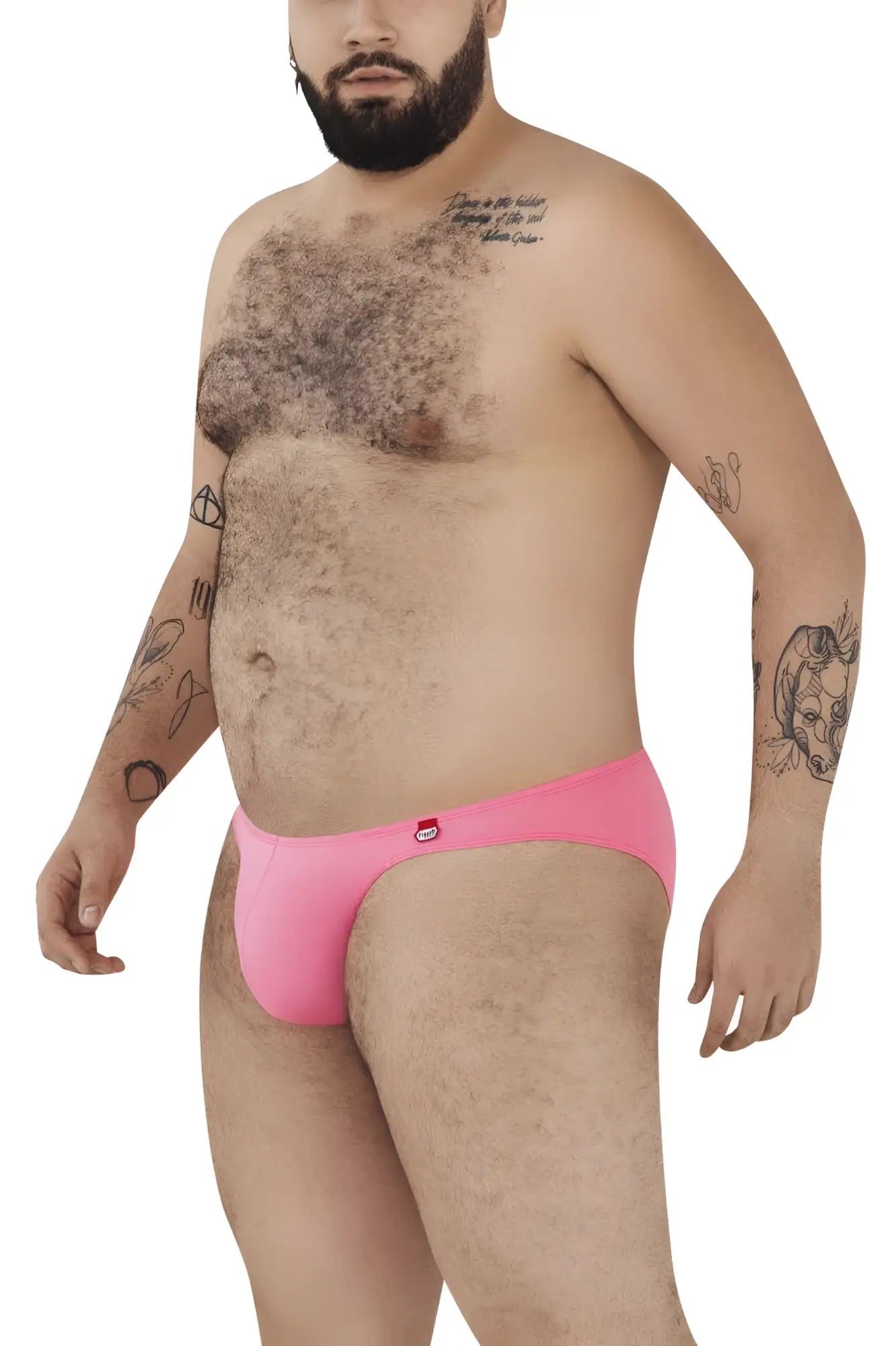 Bright pink pikante pik 0977x angola bikini briefs with a small red logo on the waistband