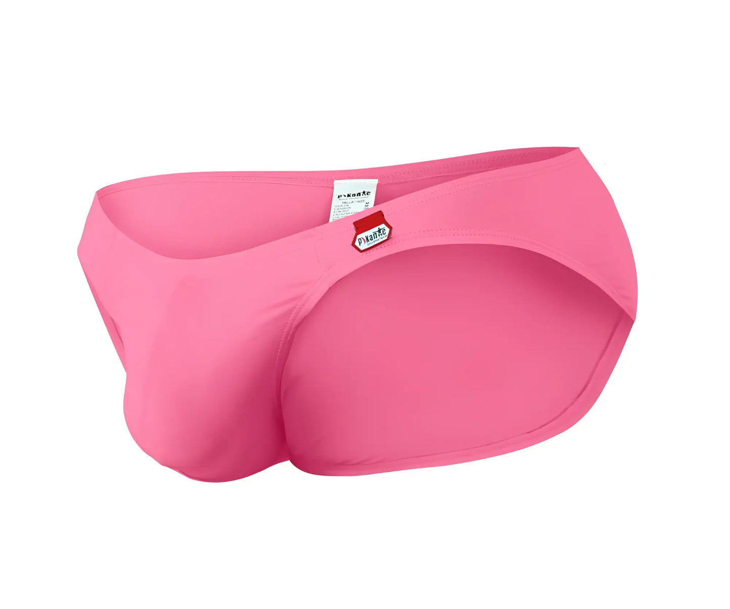 Pink pikante PIK 0977X Angola bikini men’s briefs with red and white logo on waistband in front view