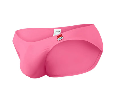 Pink pikante PIK 0977X Angola bikini men’s briefs with red and white logo on waistband in front view