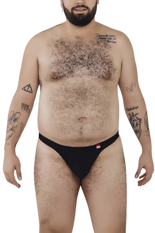 Black pikante pik 0978x angola thong briefs with small red logo on waistband showing front side