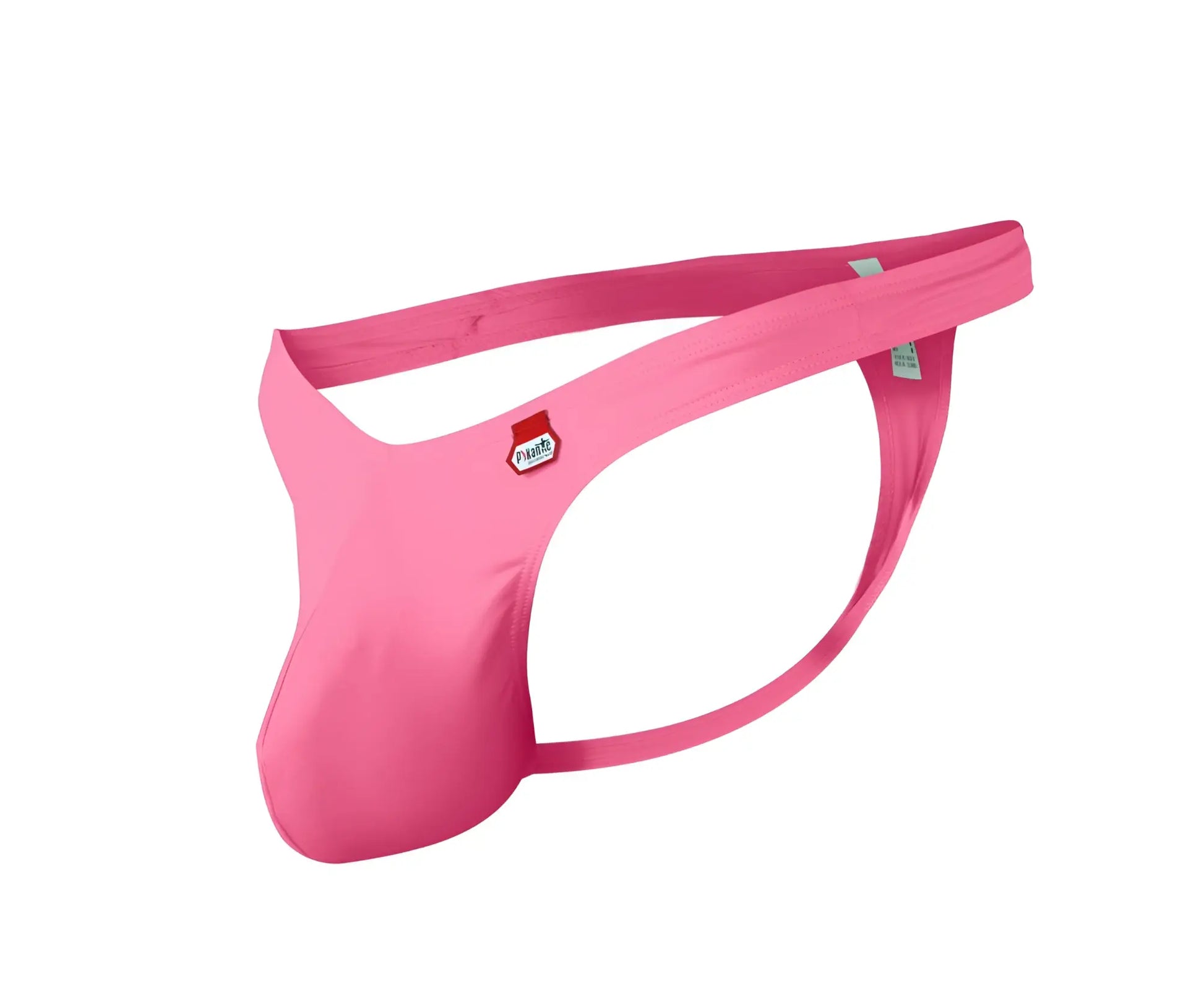 Pink men’s thong pikante PIK 0978X angola with smooth stretchy fabric and small red and white brand tag on the side