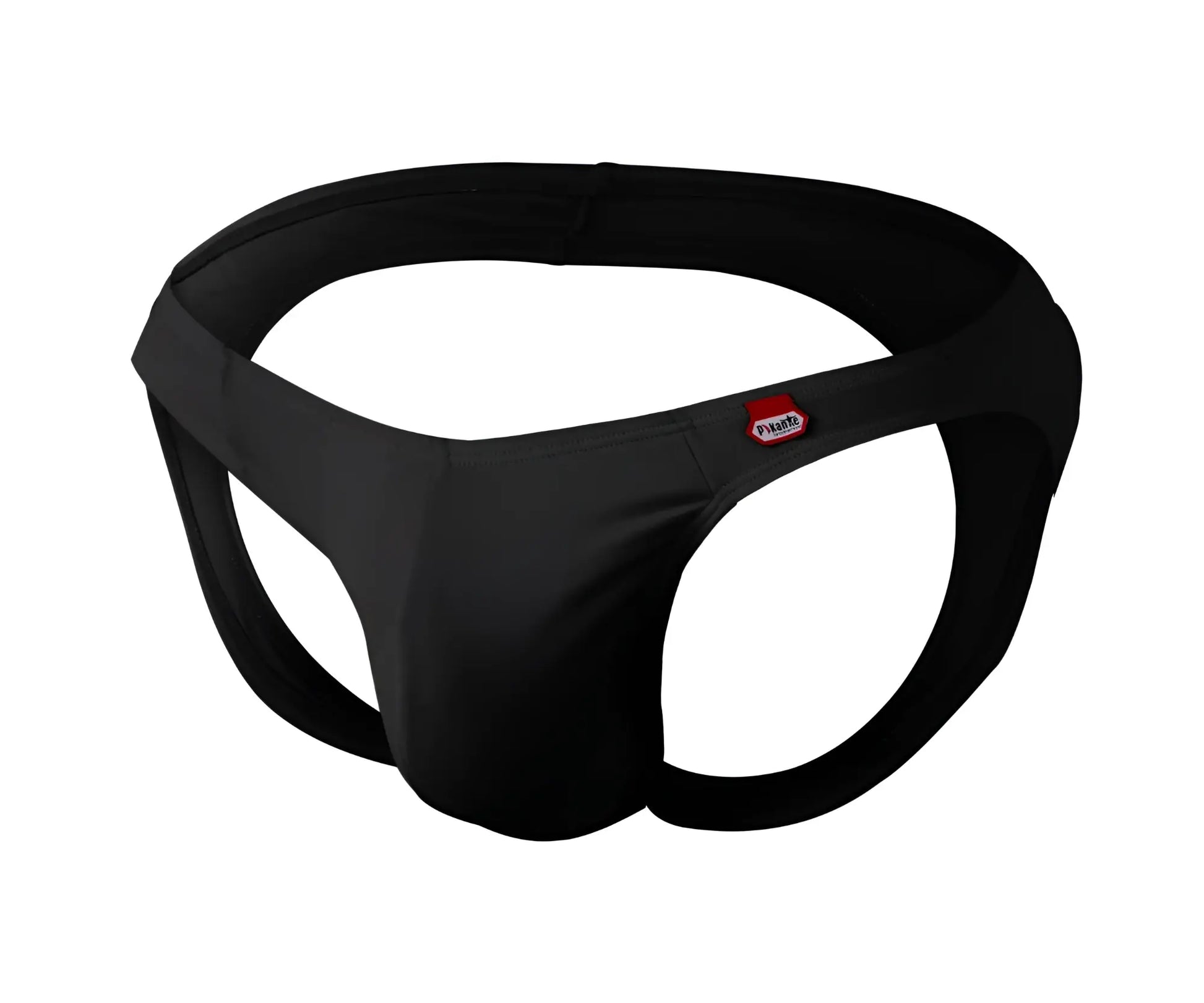 Black pikante pik 0979x angola jockstrap briefs with smooth form-fitting fabric and small red logo on the side