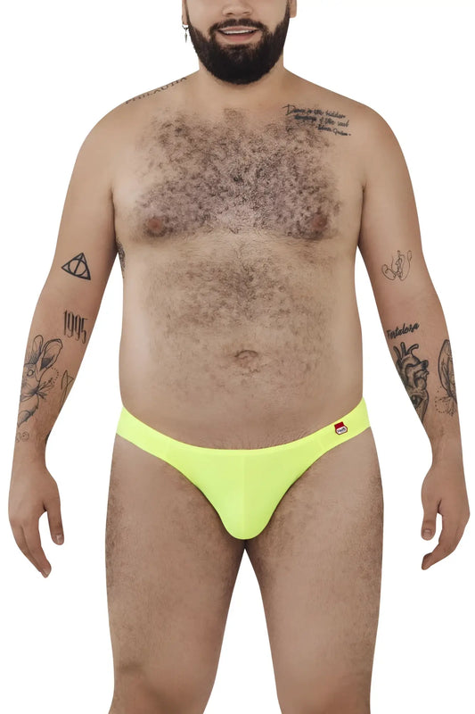 Bright neon yellow briefs from Pikante PIK 0979X Angola jockstrap with red and white logo on the waistband