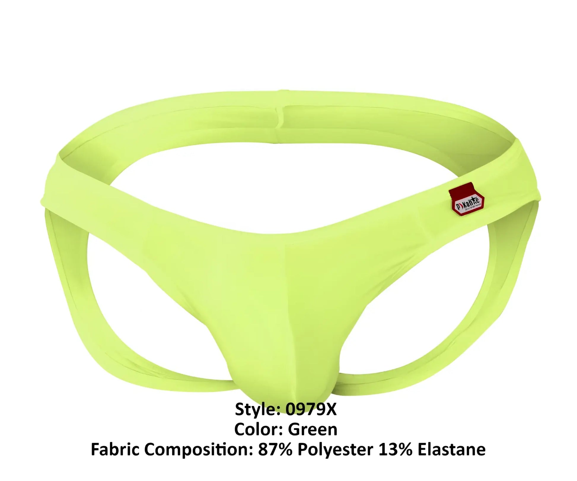 Bright green Pikante PIK 0979X Angola jockstrap thong made of 87 polyester 13 elastane with small red logo tag