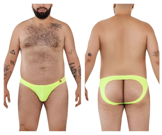 Neon green pikante pik 0979x angola jockstrap thong with cutout design in front view