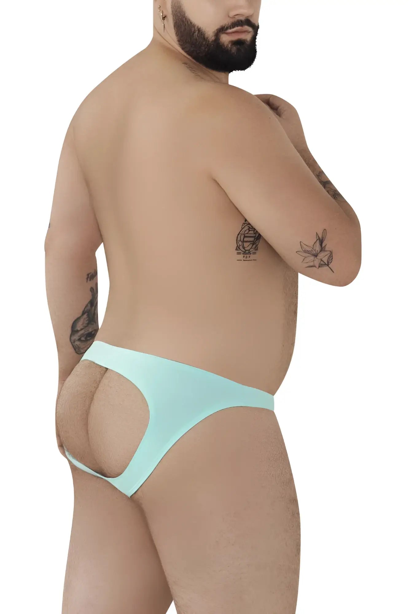 Light blue pikante pik 0979x angola jockstrap thong with seamless fabric and cutout design, front view