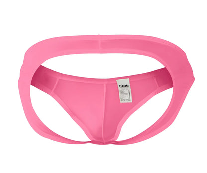 Bright pink pikante pik 0979x angola jockstrap back side with smooth stretchy material and small white label