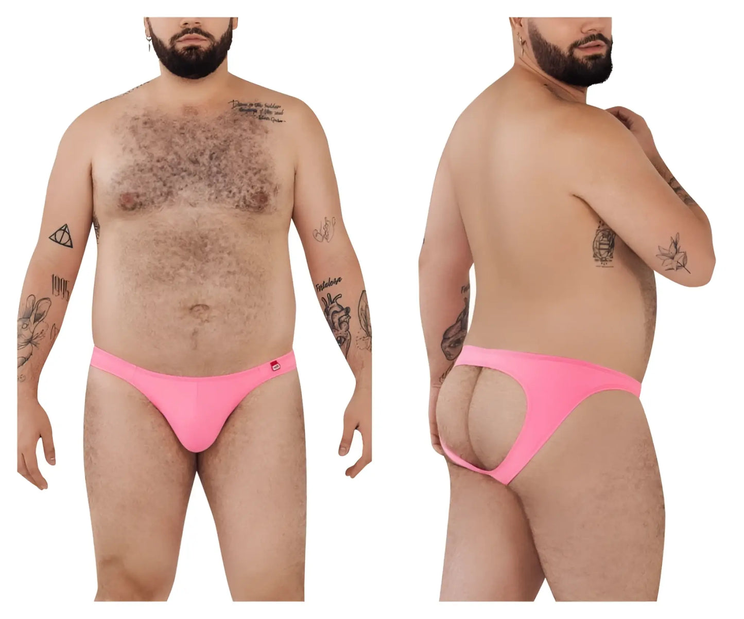 Bright pink form-fitting pikante piks 0979x angola jockstrap thong with cutout at the back