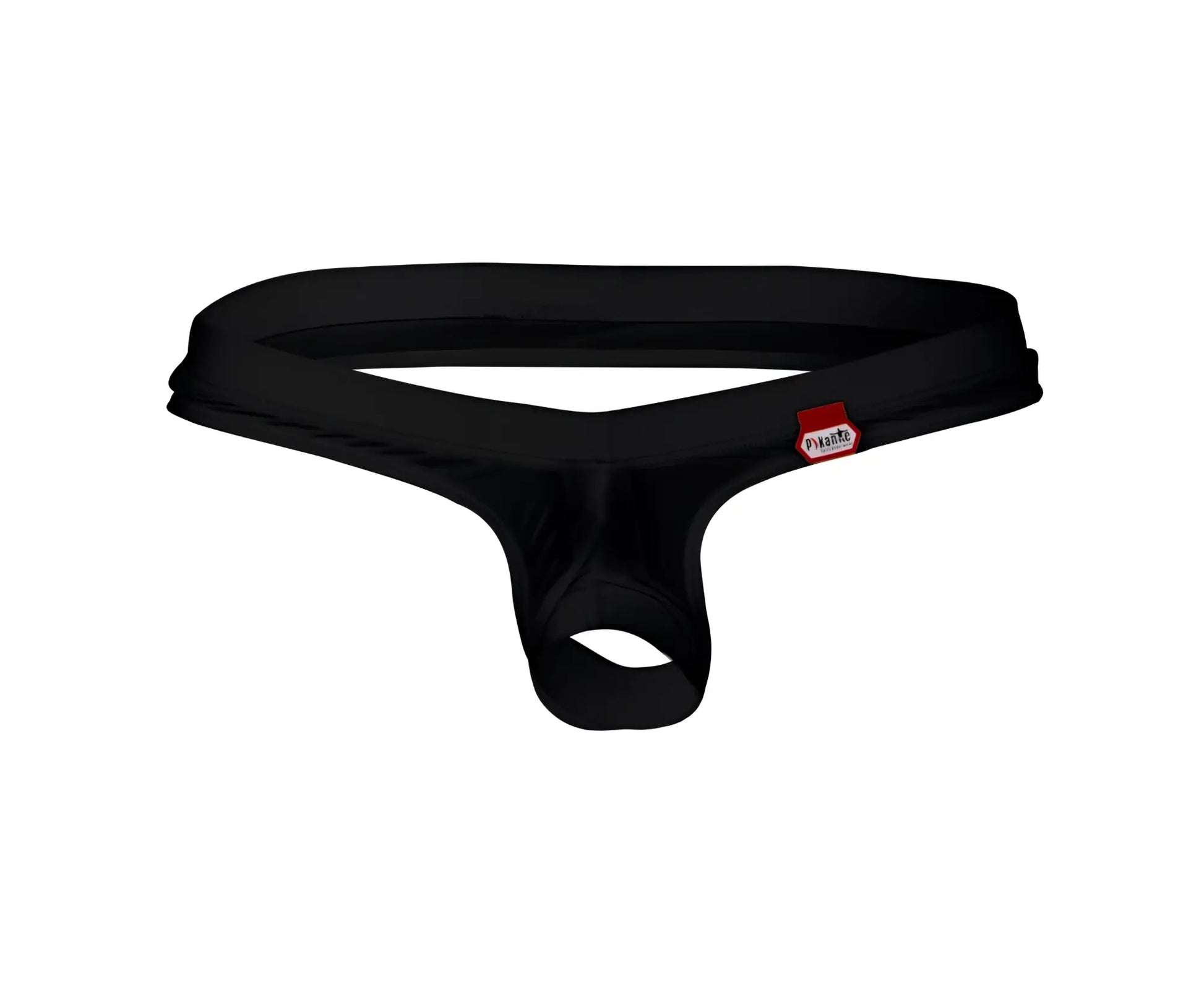 Black mens thong pikante pik 0980x angola ball lifter c-ring in smooth stretchy fabric with small red brand tag