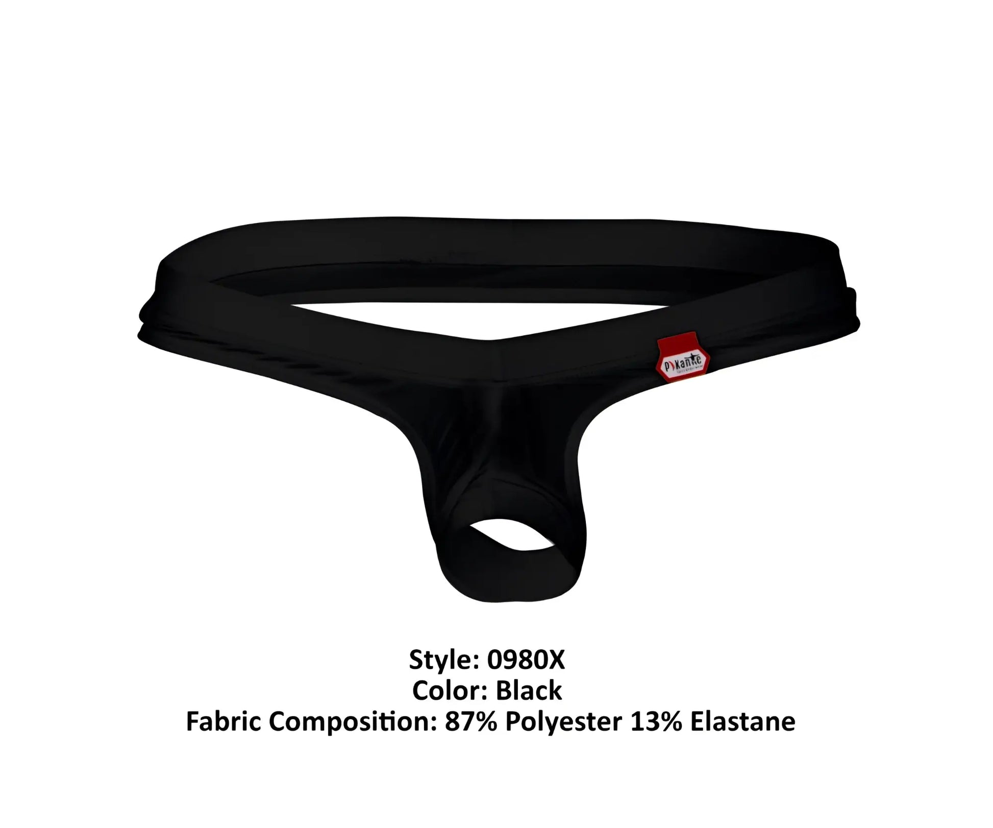 Black pikante PIK 0980X angola ball lifter thong with smooth stretchy fabric and small red brand tag on the side