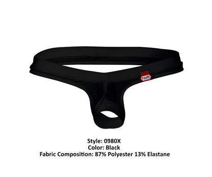 Black pikante PIK 0980X angola ball lifter thong with smooth stretchy fabric and small red brand tag on the side