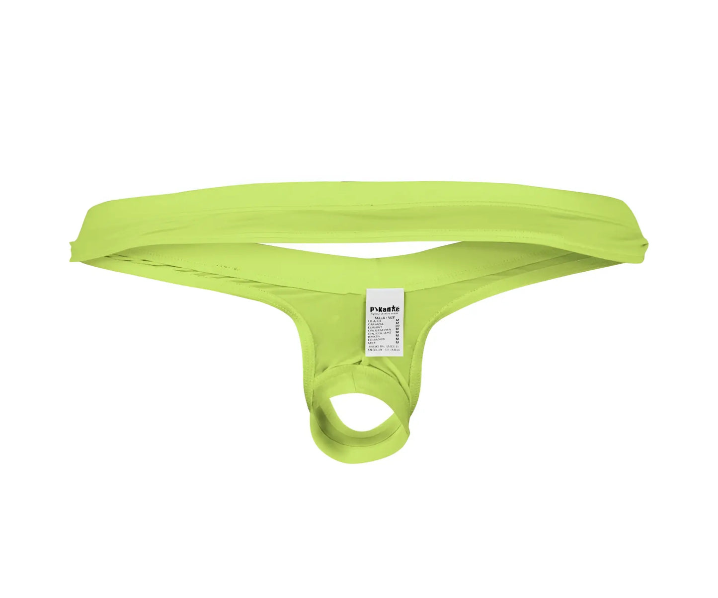 Bright lime green pikante pik 0980x angola ball lifter c-ring men’s thong made of stretchy fabric with branded tag