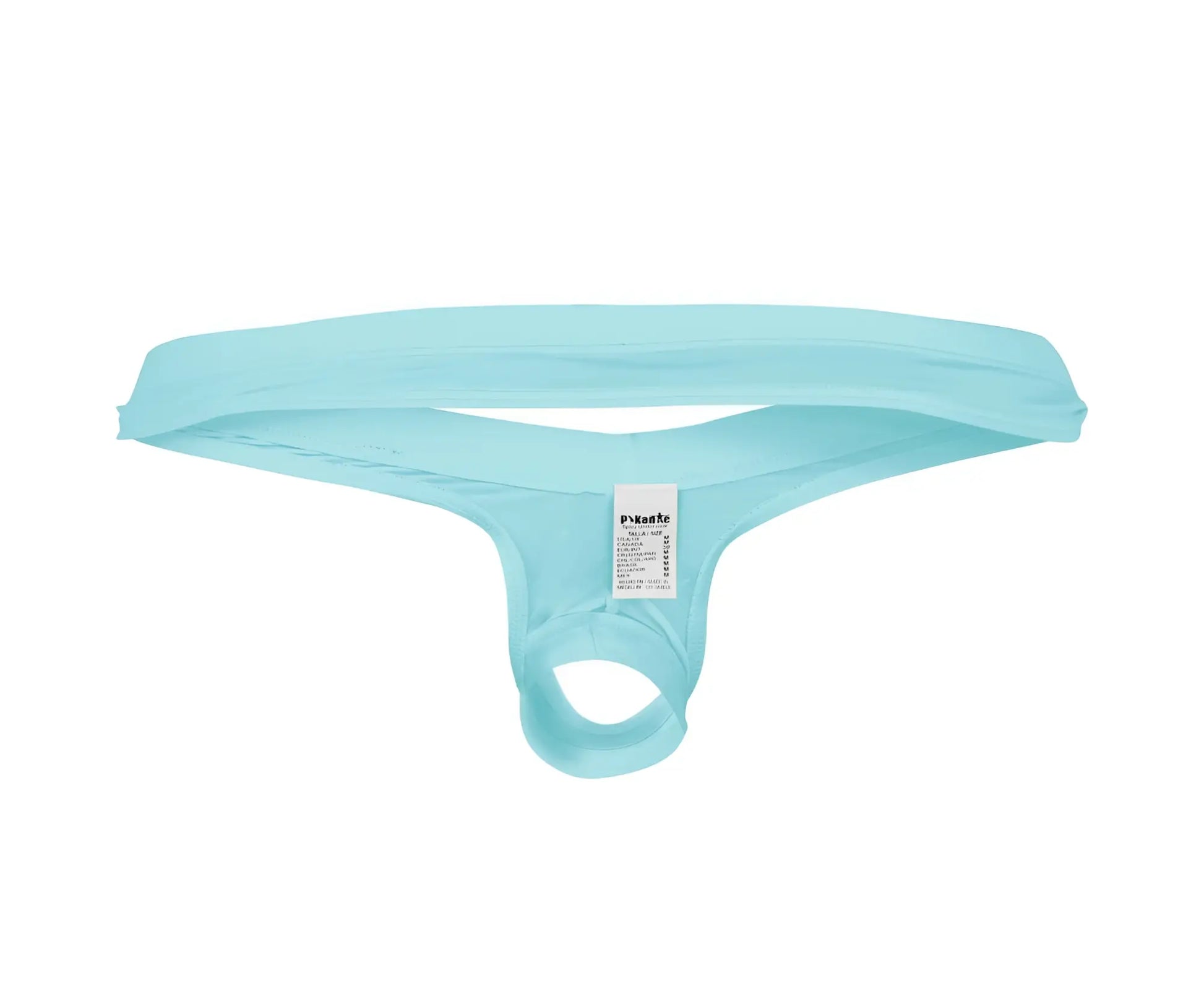 Light blue stretchy fabric thong back with small white label from Pikante PIK 0980X Angola ball lifter c-ring