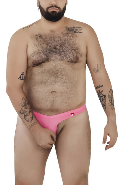 Bright pink snug men’s Pikante Angola Ball Lifter C-Ring briefs with a small red logo on the waistband