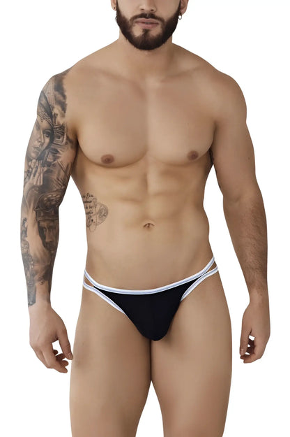 Black Pikante PIK 0983 Novo thong with white trim showing the back side in a sleek design