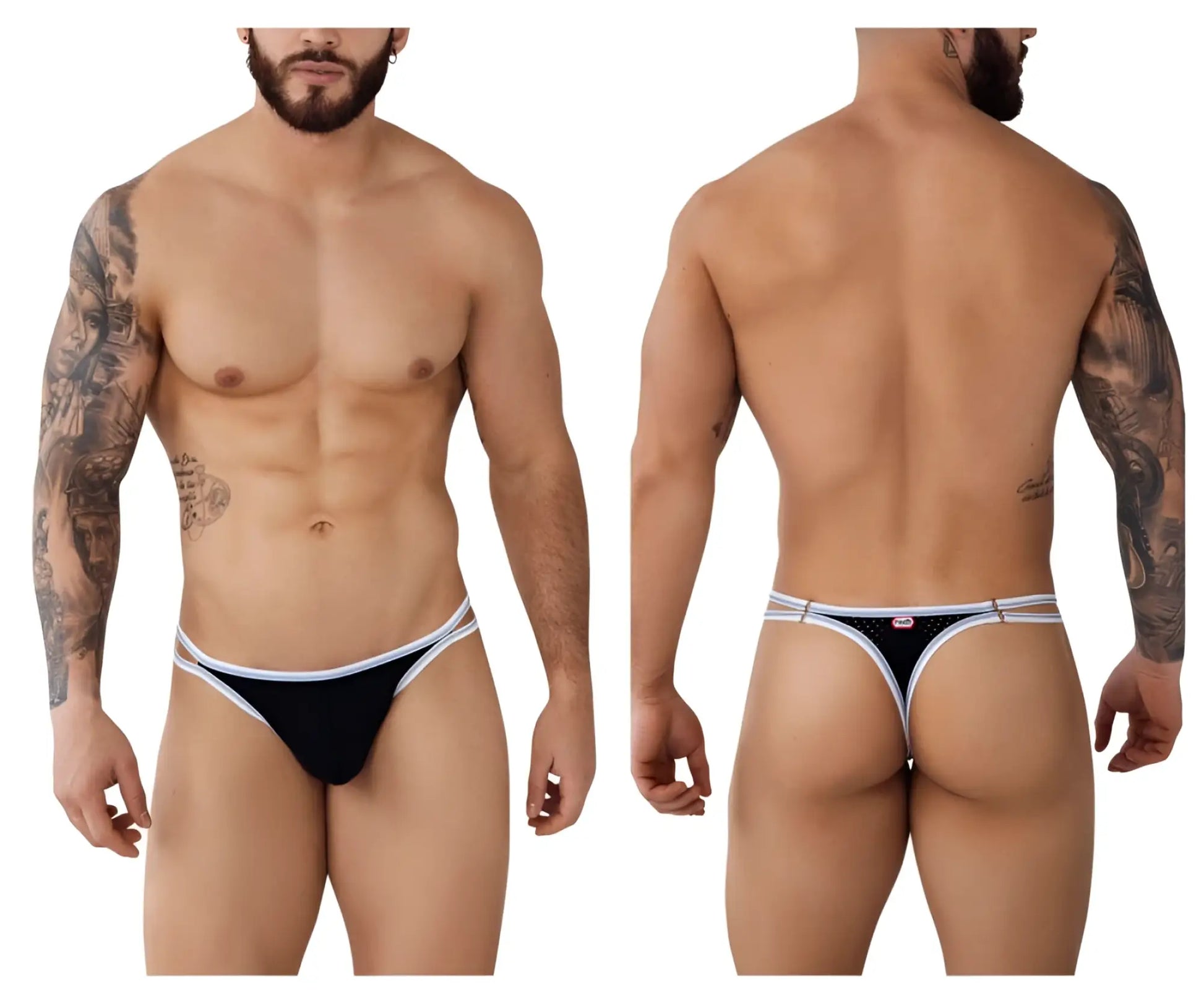 Black pikante PIK 0983 Novo thong with white trim and small logo on backband shown from back side