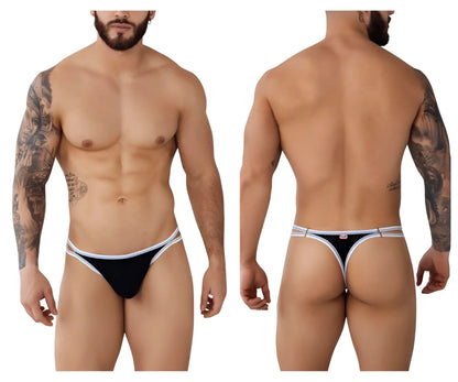 Black pikante PIK 0983 Novo thong with white trim and small logo on backband shown from back side