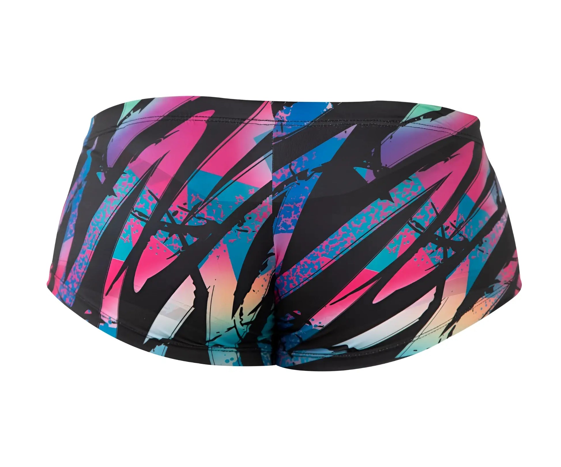 Pikante pik 0988 jartum trunks in vibrant abstract pink blue and teal with black brushstroke accents in black color