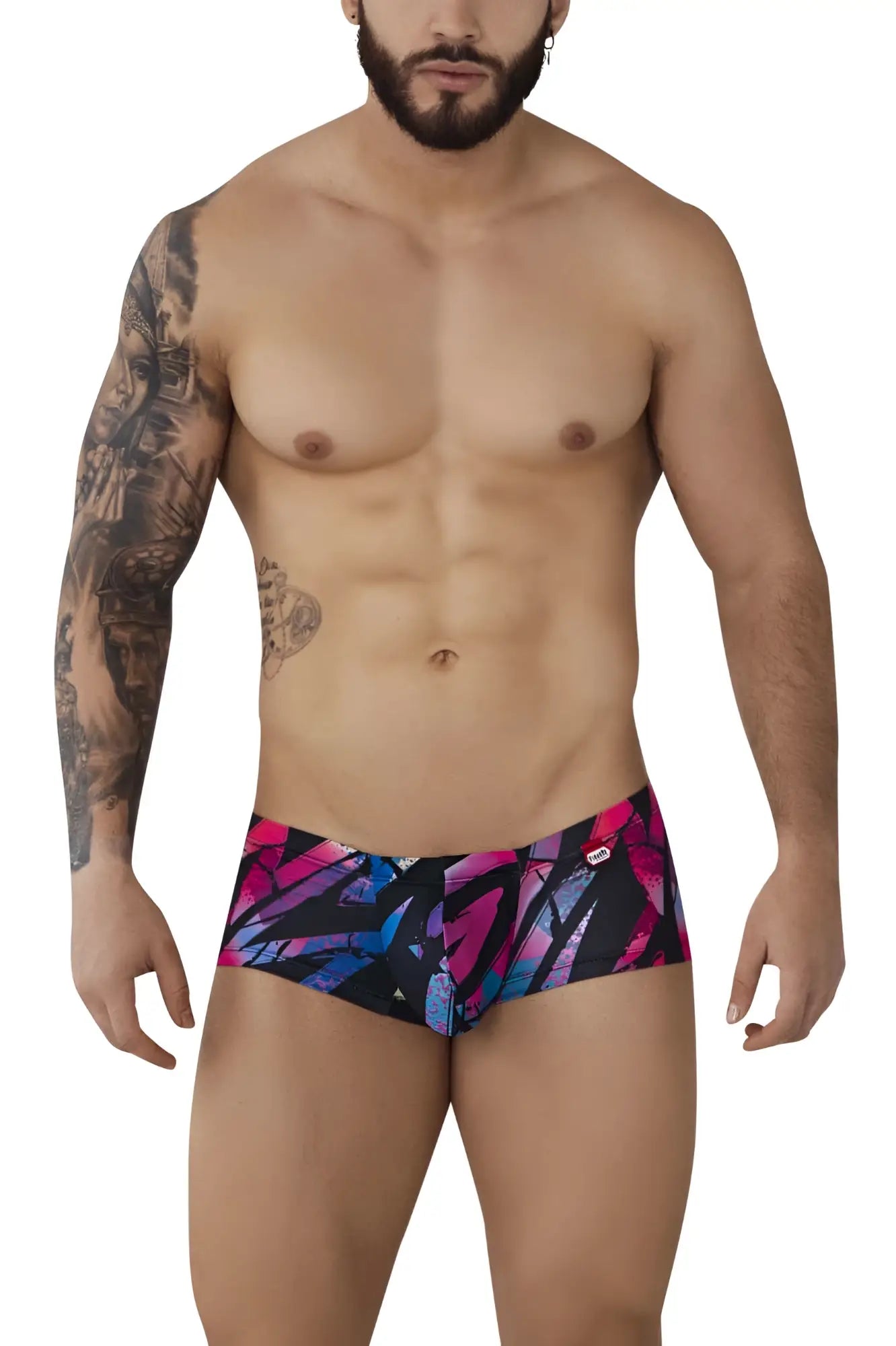 Pikante pik 0988 jartum swim trunks in vibrant pink blue and black geometric pattern for bold beachwear