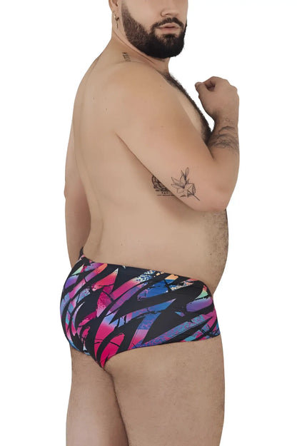 Pikte pik 0988x jartum trunks in vibrant pink purple and blue abstract pattern on black background swimwear