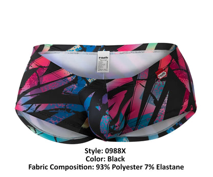 Pikante pik 0988x jartum trunks black vibrant graffiti style swim trunks with bold abstract design in pink blue and teal