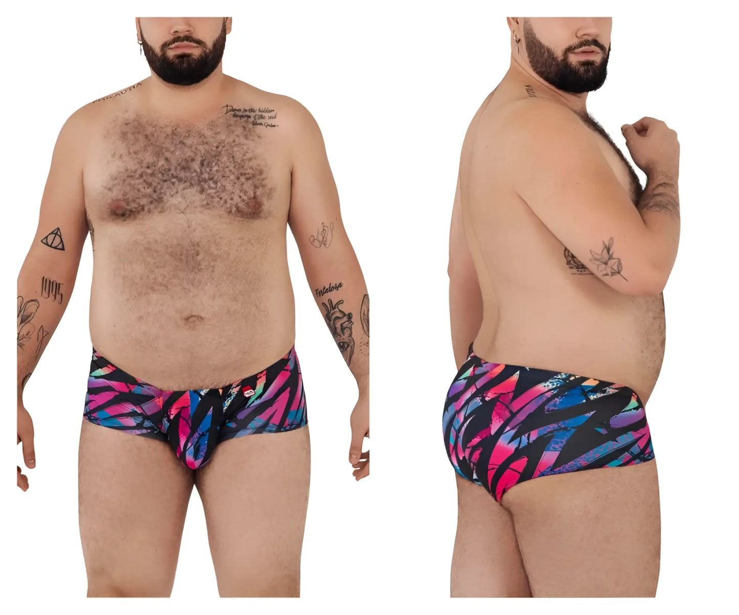 Vibrant multicolored pikante pik 0988x jartum swim trunks with bold pink blue and black geometric pattern
