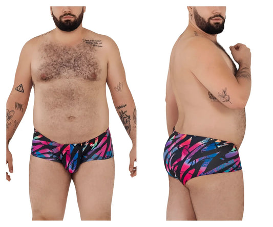 Vibrant multicolored pikante pik 0988x jartum swim trunks with bold pink blue and black geometric pattern