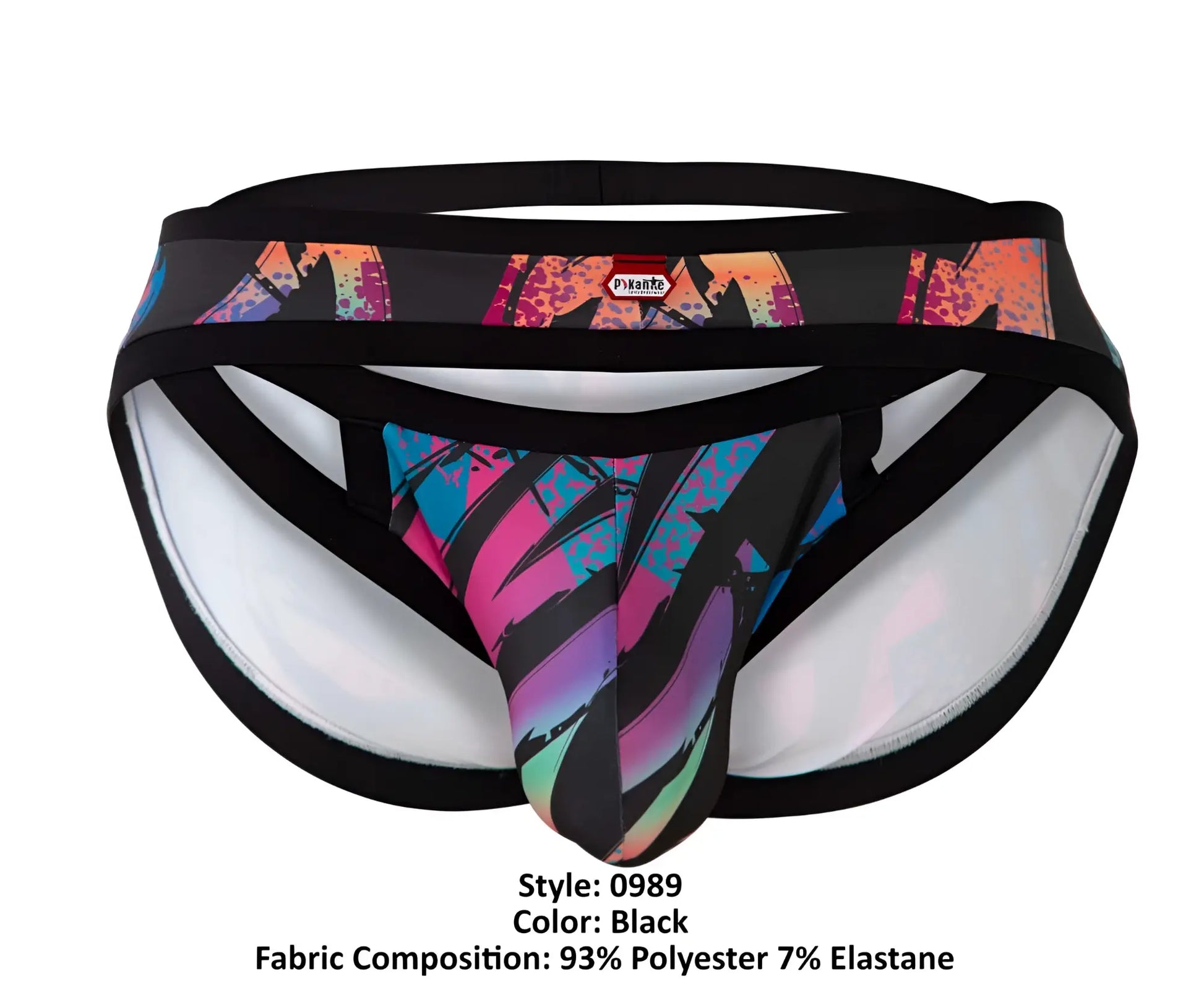 Black pikante PIK 0989 jartum briefs with vibrant pink blue and purple abstract graffiti print athletic underwear