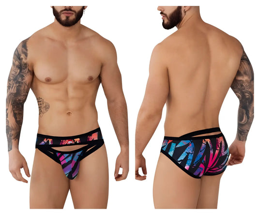 Pikante pik 0989 jartum briefs in vibrant multicolored abstract pattern with black trim and cut-out design