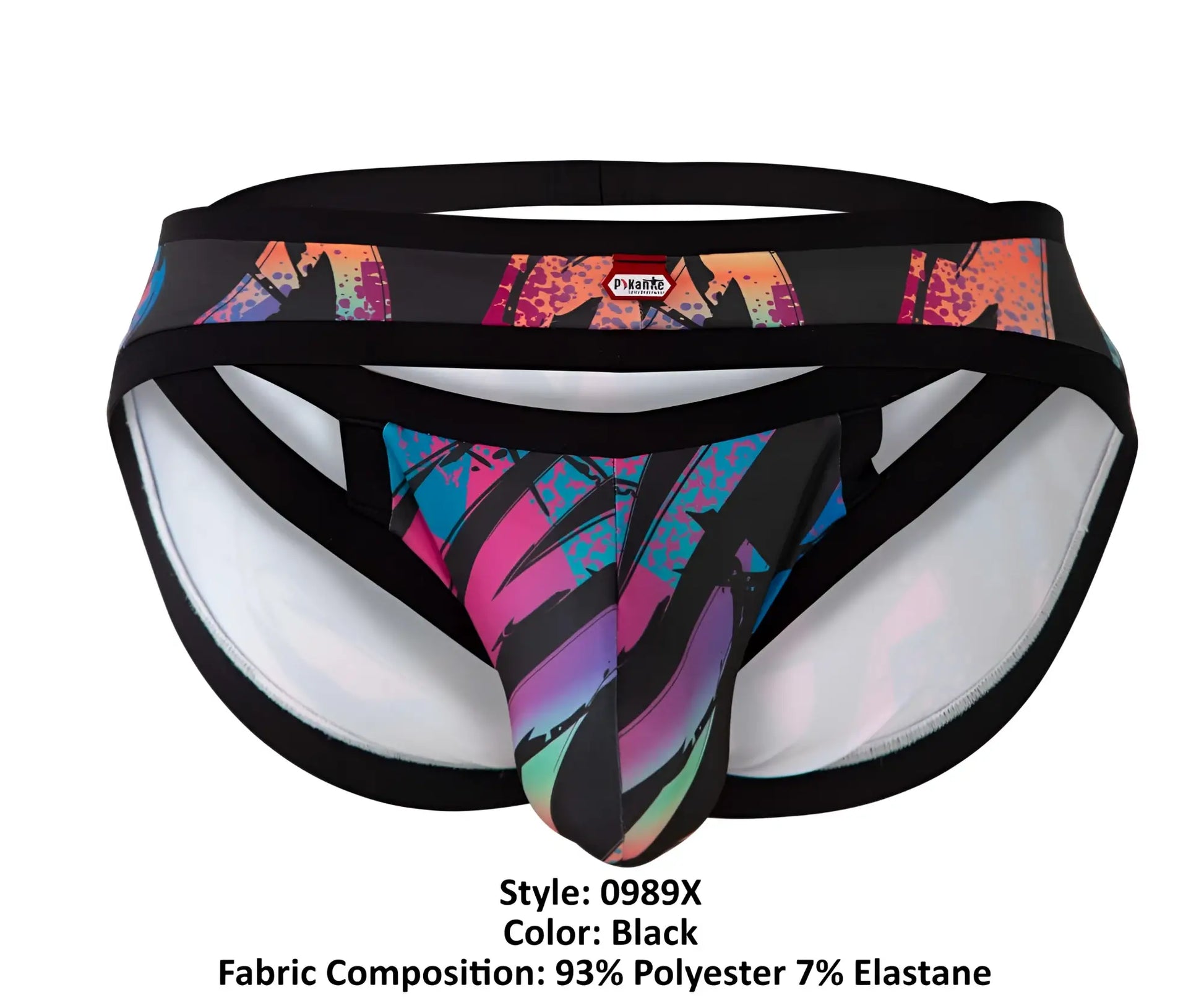 Black Pikante PIK 0989X Jartum briefs with vibrant pink blue and purple abstract graffiti-style print