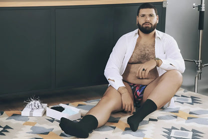 Man wearing black socks modeling Pikante PIK 0989X Jartum briefs in black showing front side