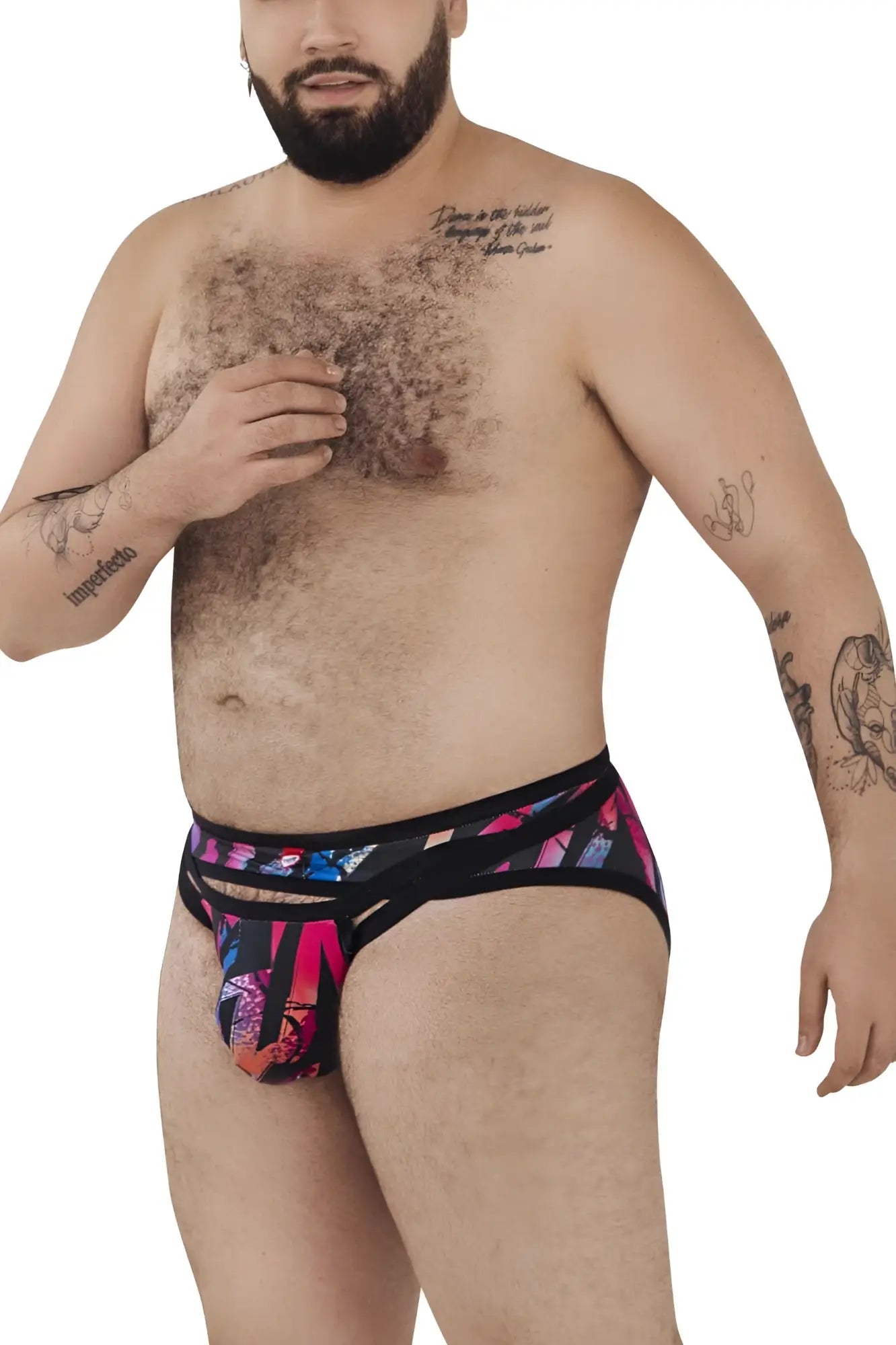 Black briefs pikante pik 0989x jartum briefs with vibrant pink blue and purple abstract pattern in black color