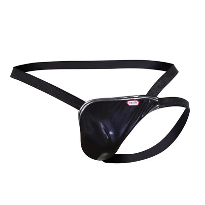 Black shiny latex thong with sleek form fitting design and adjustable straps from pikante pik 1013 napoles jockstrap