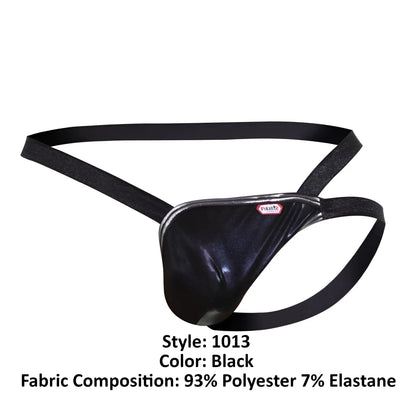 Black shiny polyester and elastane athletic supporter by Pikante with a sleek form-fitting design for active use