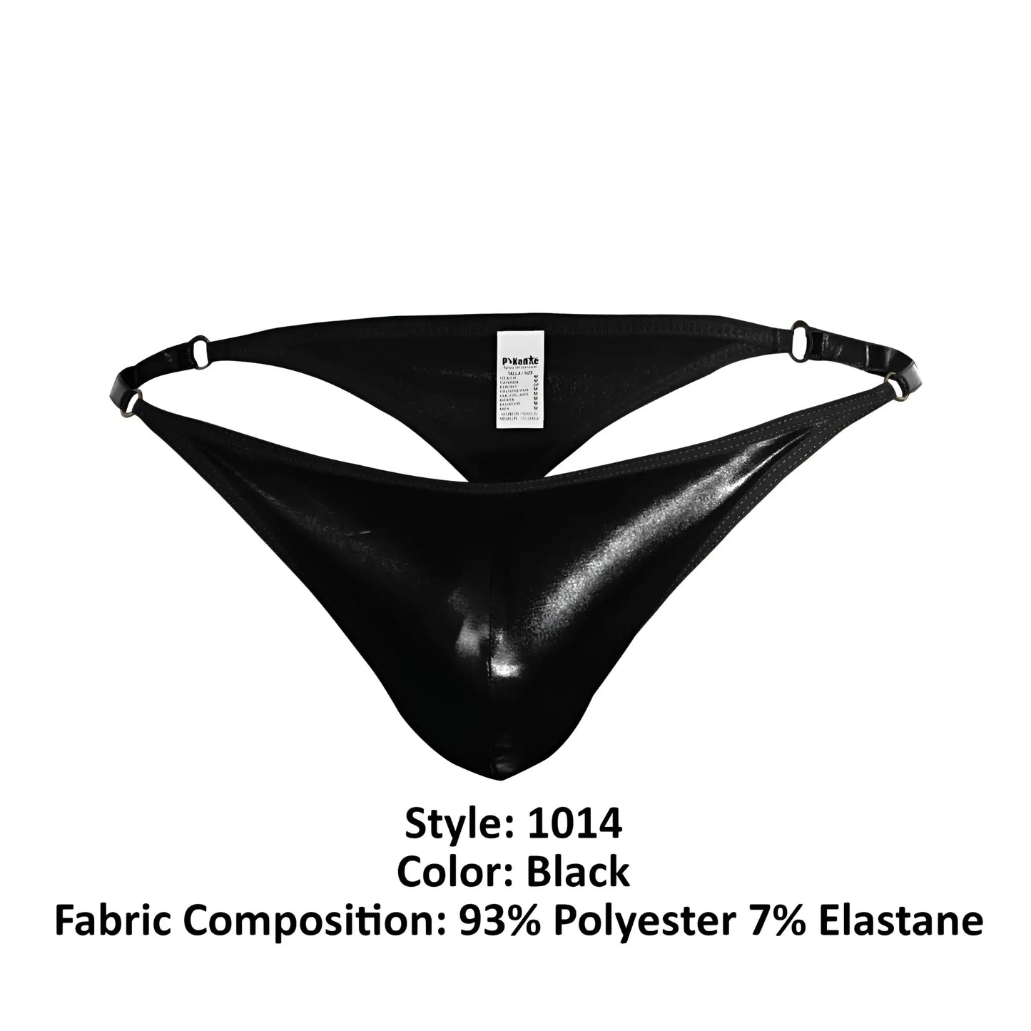 Black glossy polyester and elastane thong with sleek form-fitting design from Pikante PIK 1014 Salerno Thongs