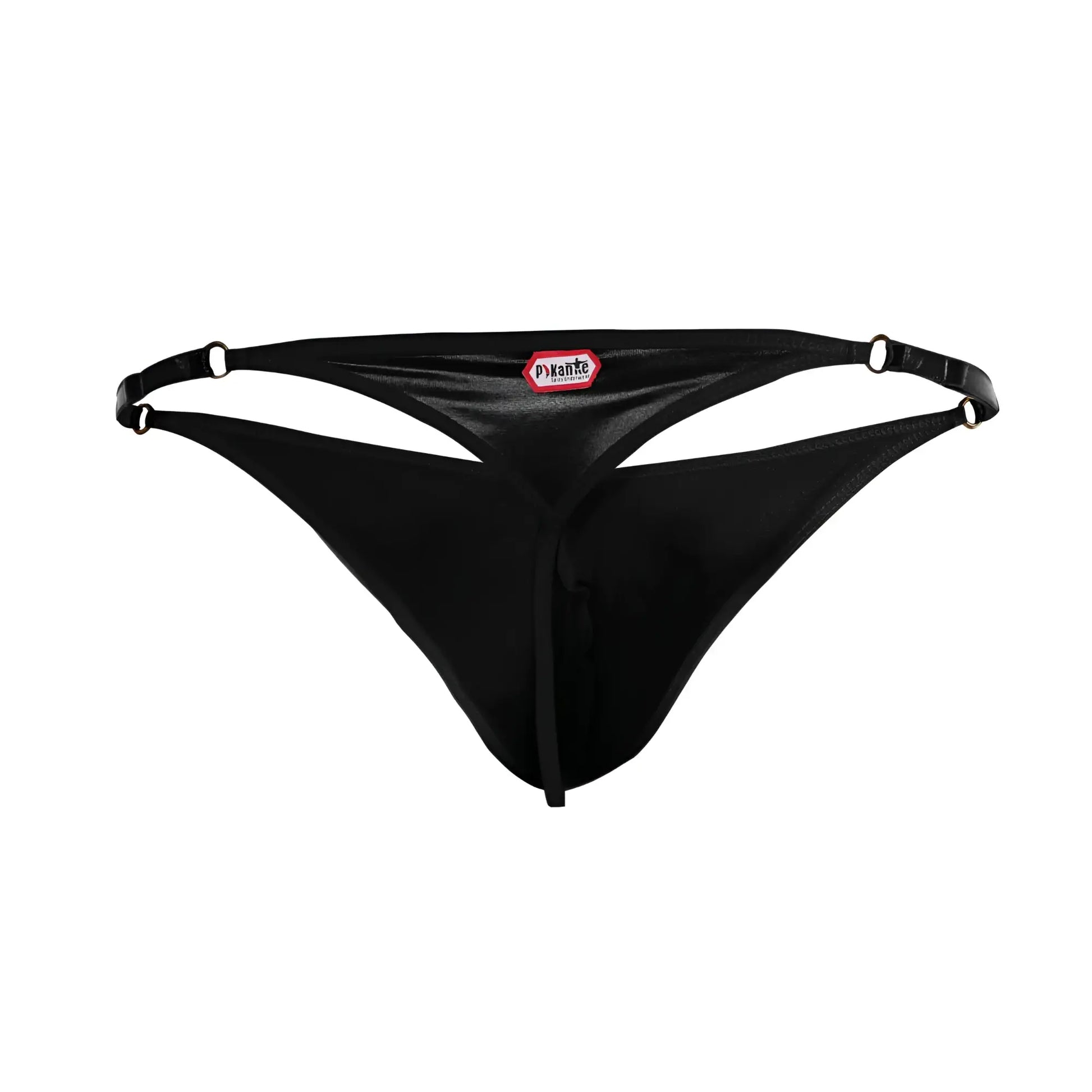 Black pykante pik 1014 salerno thong with sleek minimalist design and adjustable straps shown from the back side