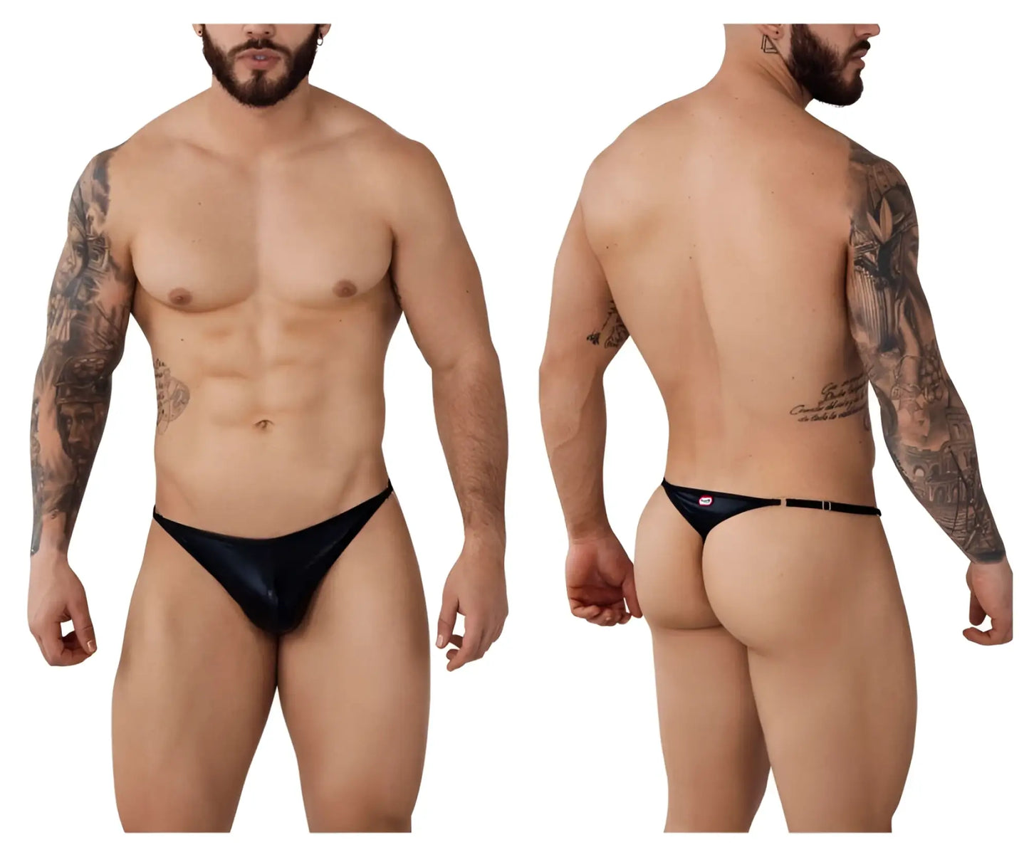 Black shiny latex thong with thin belt-like strap at the back from pikante PIK 1014 Salerno thongs collection