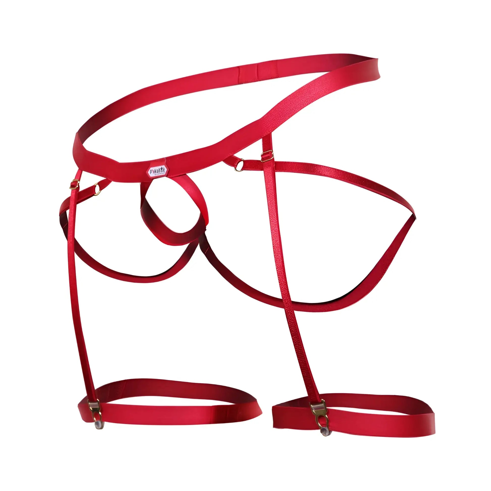 Red satin pikante PIK 1017 Avellino jockstrap with adjustable straps and metallic clasps in red color
