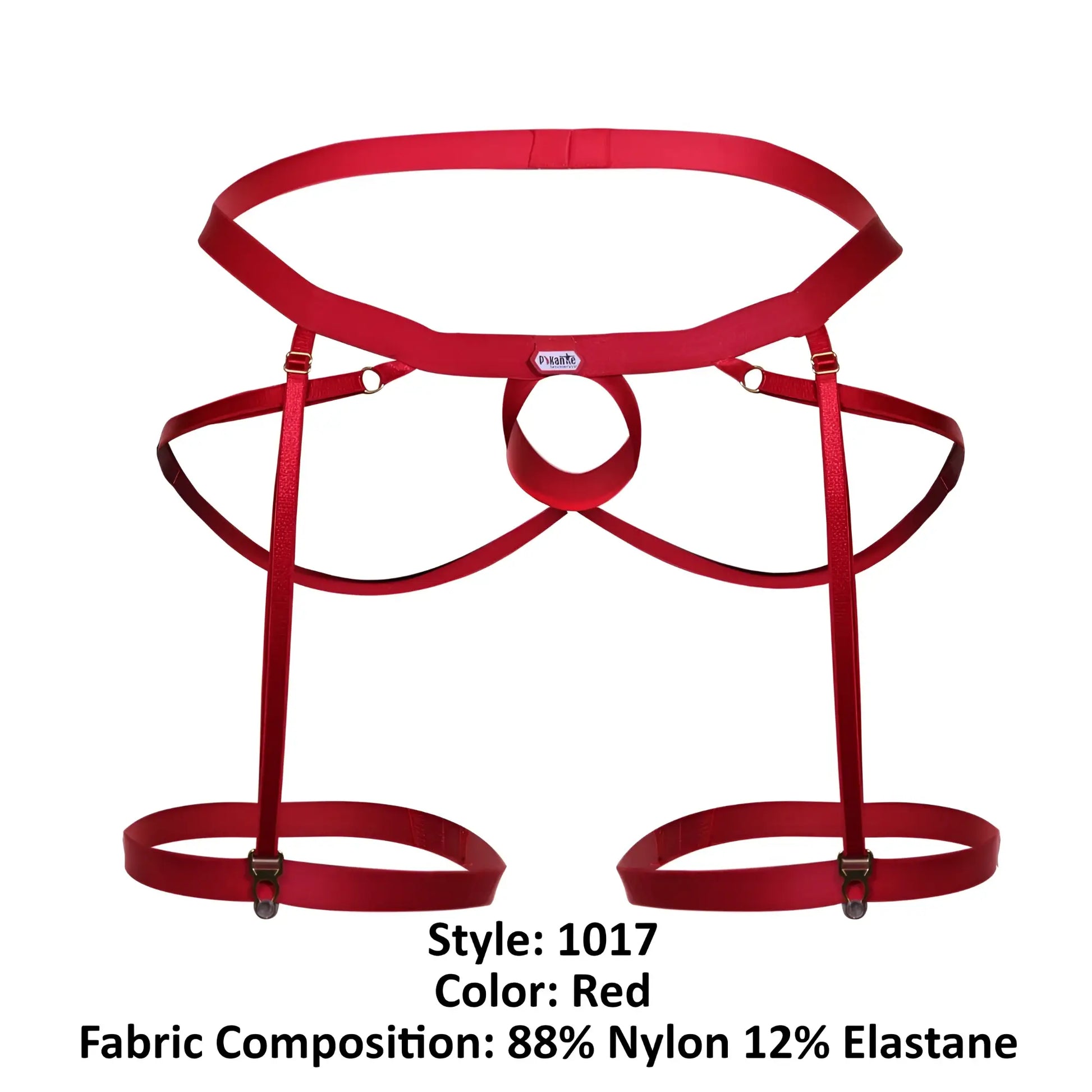 Red satin suspenders with central ring adjustable straps made of 88 nylon 12 elastane for Pikante PIK 1017 Avellino jockstrap