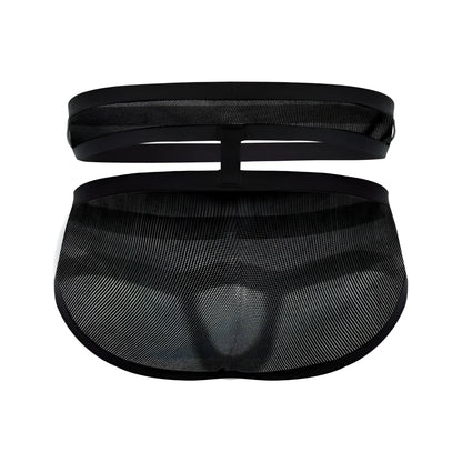 Black mesh briefs pikante pik 1020 plasencia with solid black elastic waistband and side straps in black color