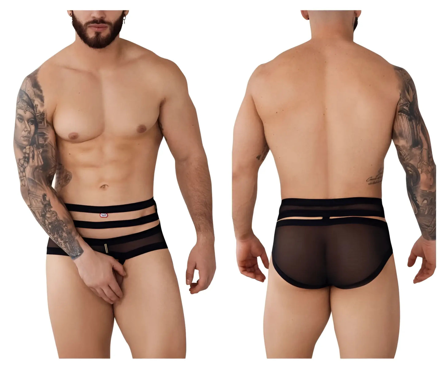 Black sheer mesh briefs pikante PIK 1020 plasencia with three horizontal elastic bands on waistband in black