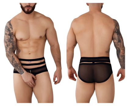 Black sheer mesh briefs pikante PIK 1020 plasencia with three horizontal elastic bands on waistband in black